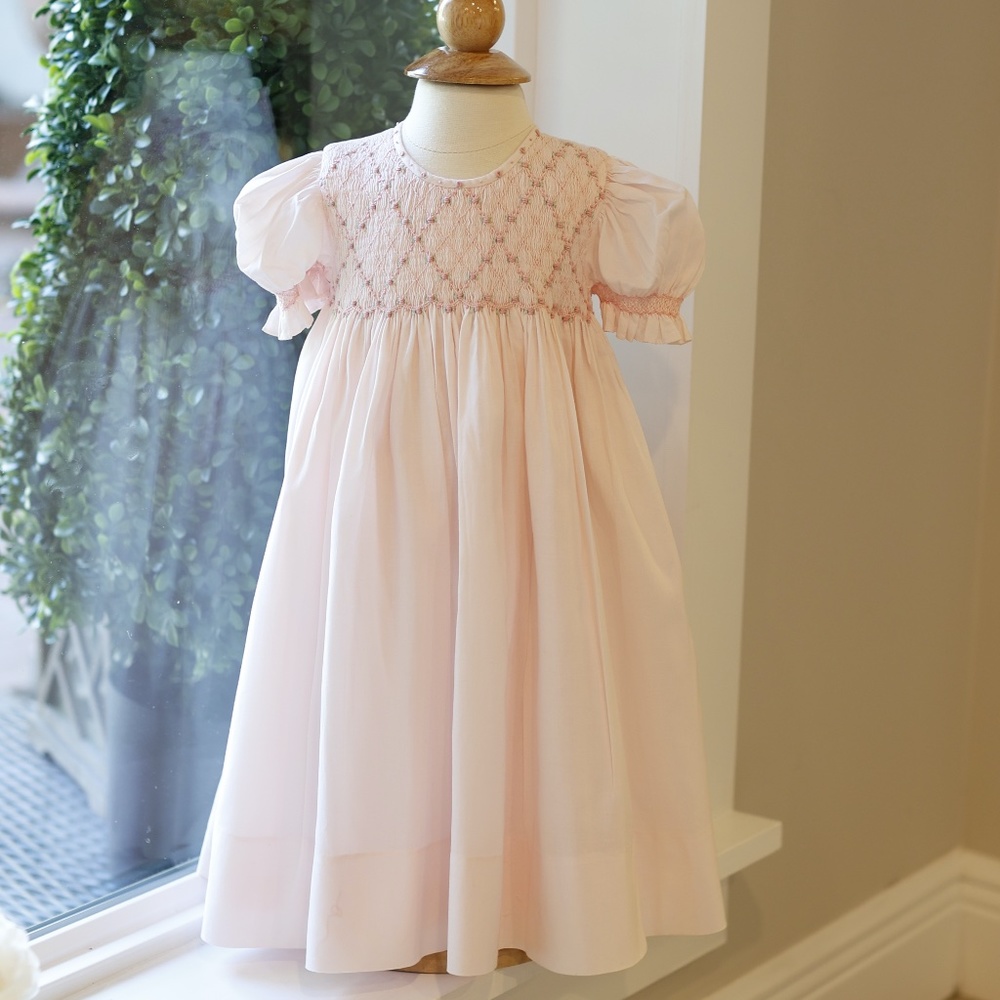 Strasburg Pink Smocked Dress RARE ITEM HTF SIZE Hand Embroidery Spring Like New